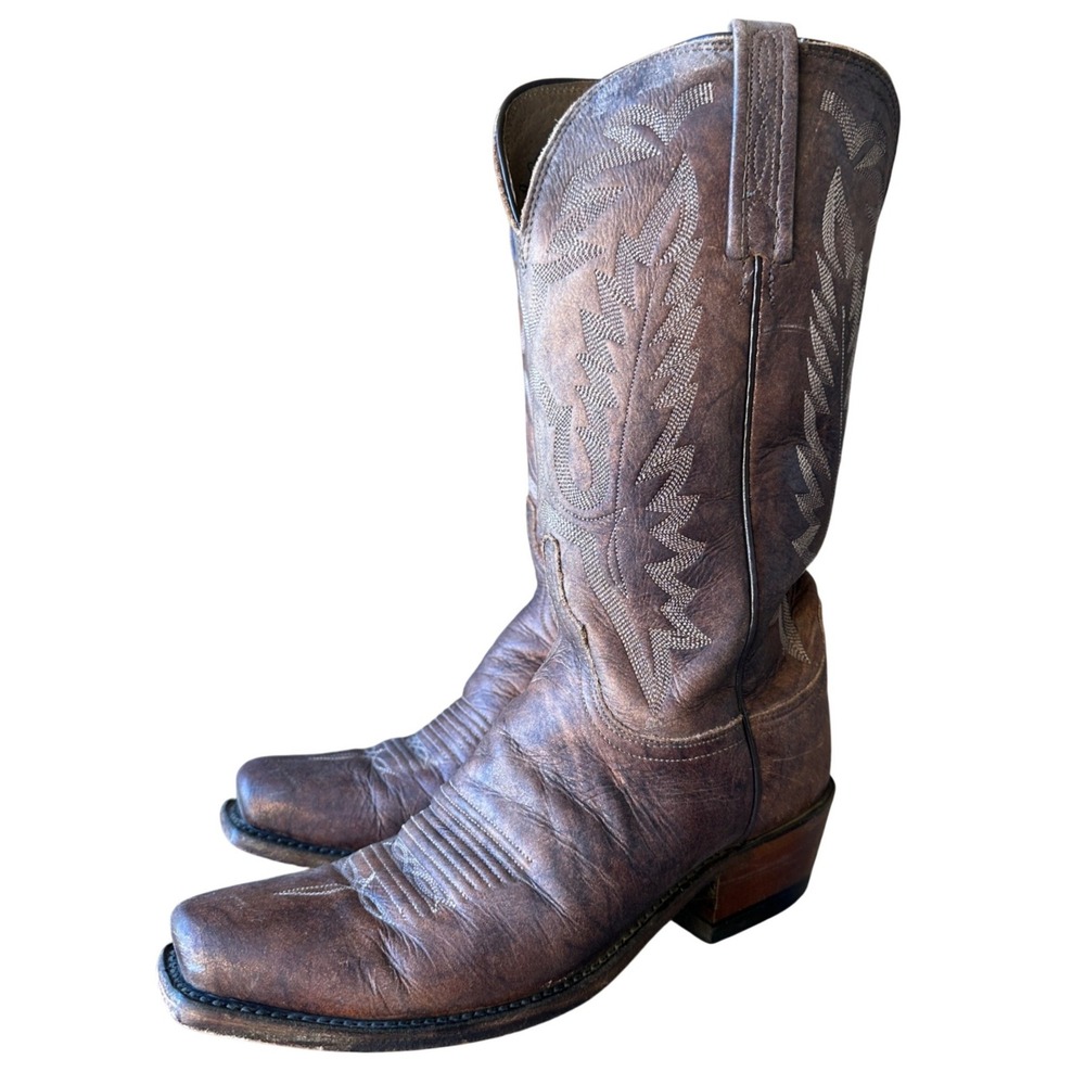 Lucchese 1883 Brown Metallic Leather Western Cowboy Boots A12987 8 C